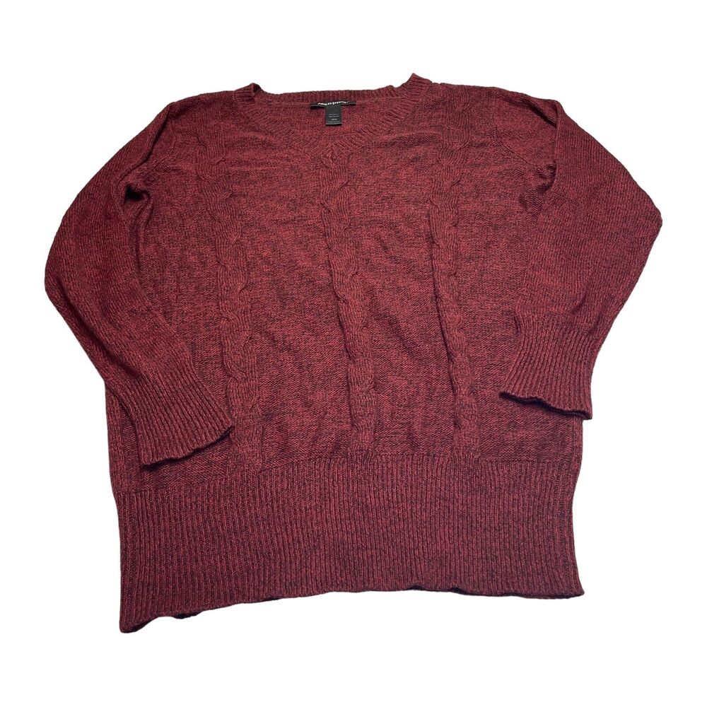 Ashley Stewart Sweater Women 18-20 Red Acrylic Cable Knit Ribbed V-Neck Pullover